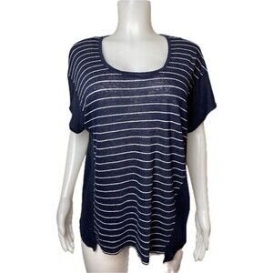 F. Vince Linen Top XL Striped Blouse Dolman Sleeve Round Neck